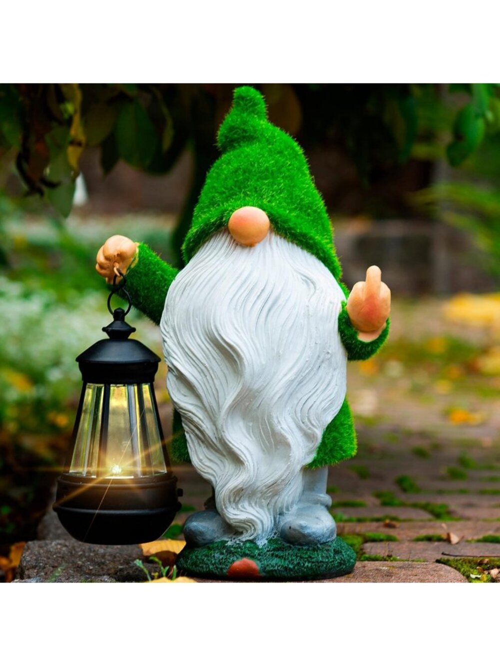 Funny Solar Lantern Garden Gnome Statue - 11.8" Outdoor Decor for Patio & Yard